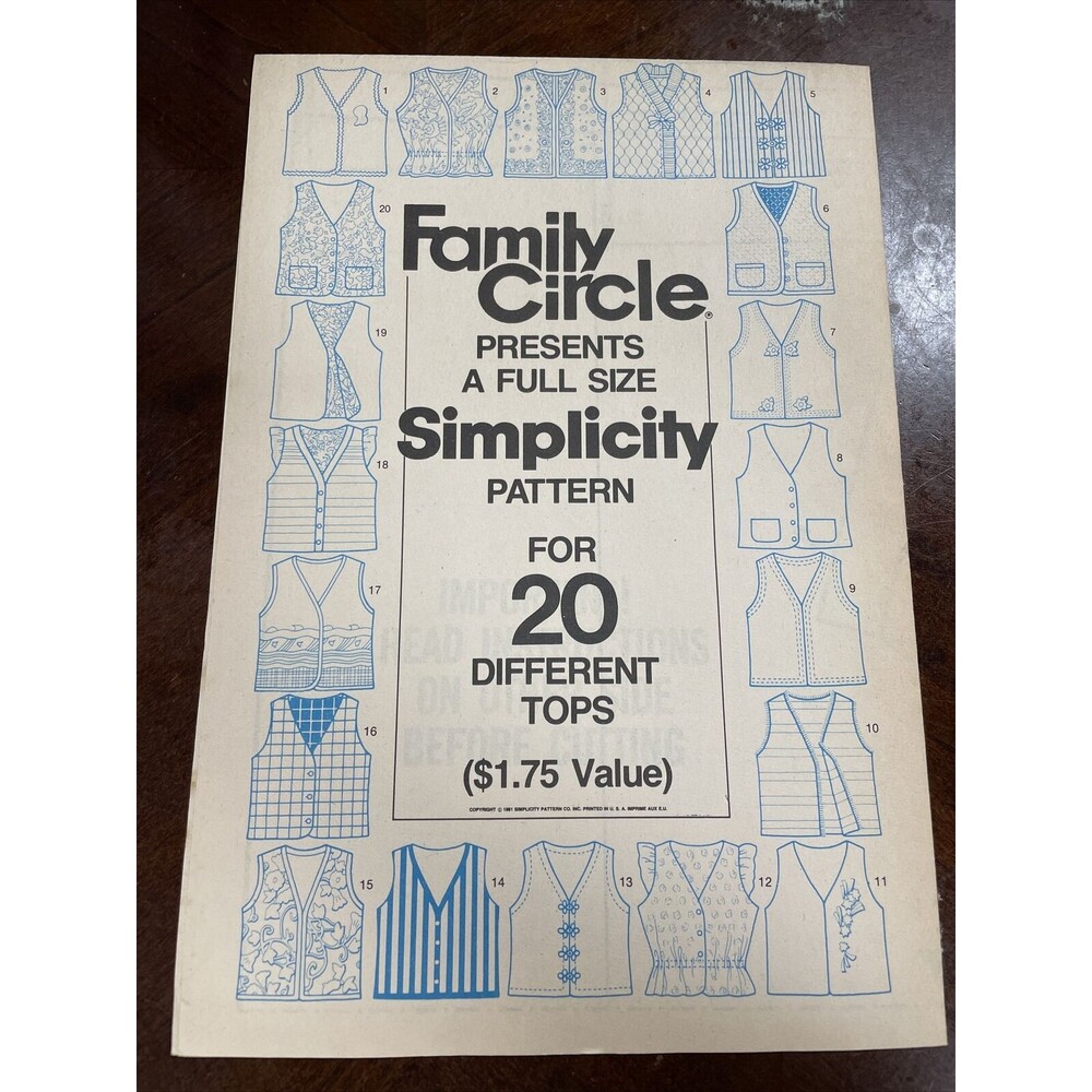 Family CIrcle SImplicity Full SIze Pattern 20 DIfferent Tops Uncut 1981